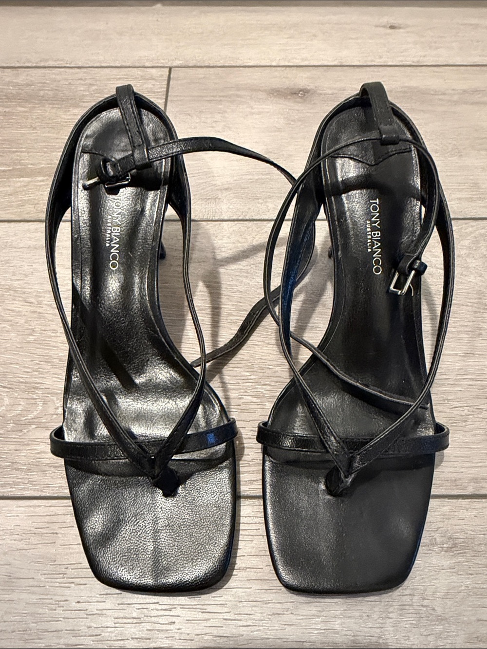 Tony Bianco Black Minimalist Wrap-Strap Heels